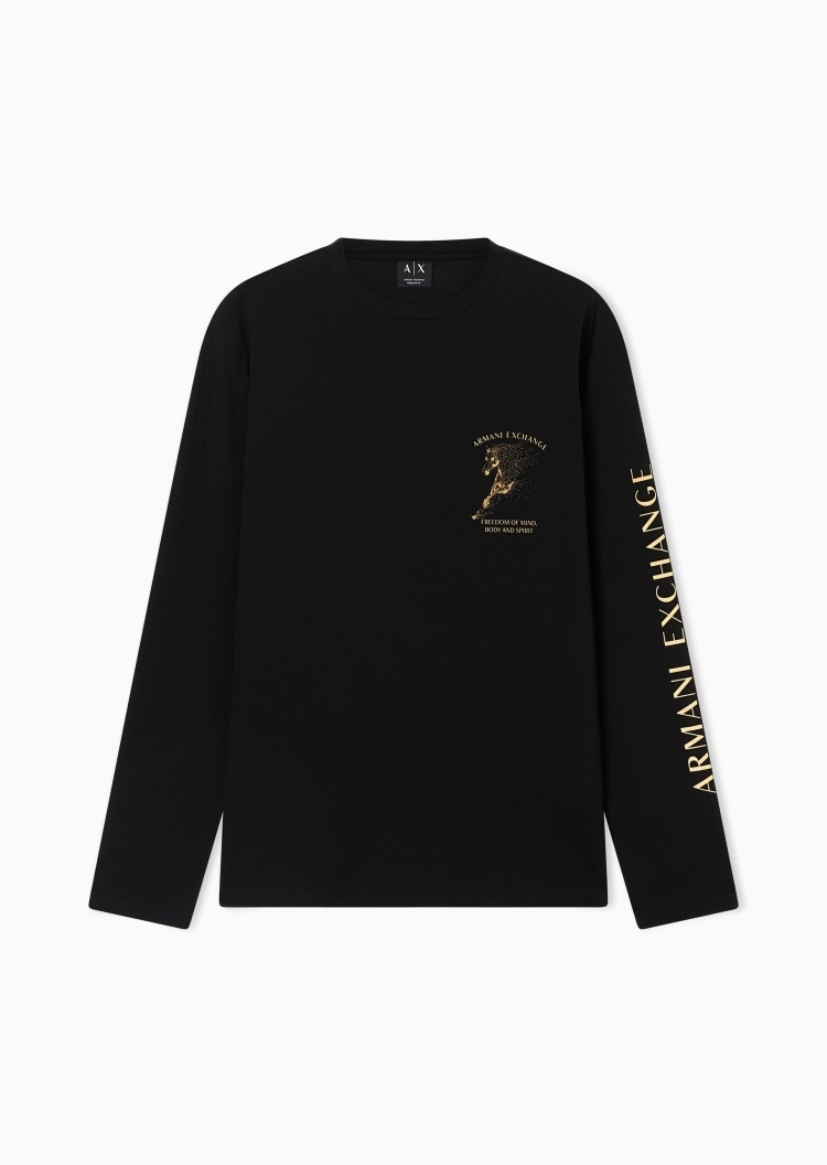 ARMANI EXCHANGE 男士微弹合身长袖圆领撞色印花卫衣