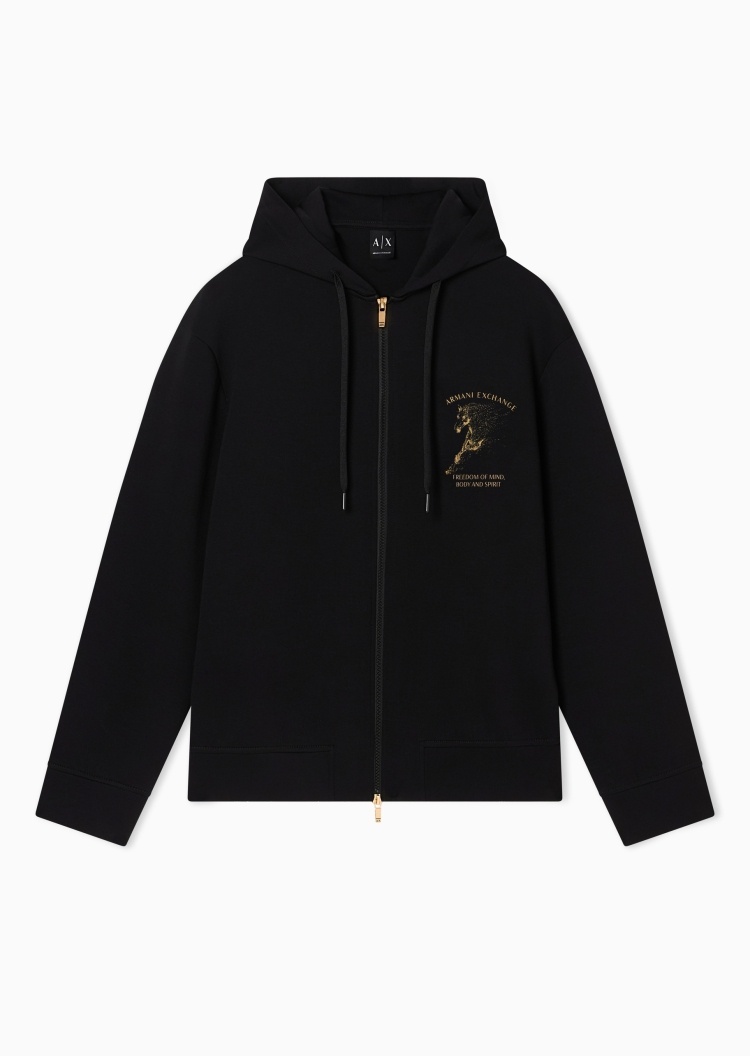 ARMANI EXCHANGE 男士合身长袖连帽拉链印花卫衣外套