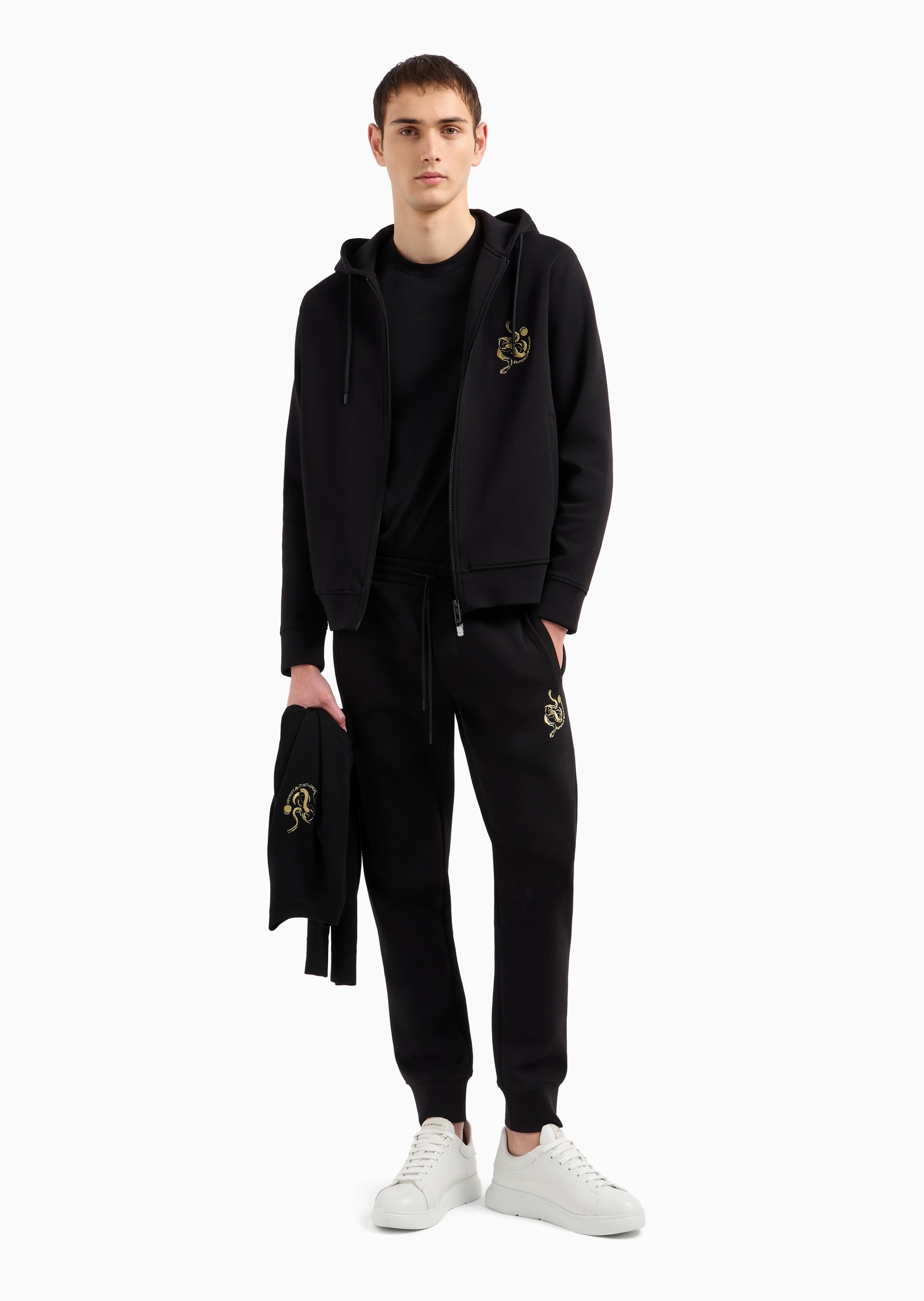 Emporio Armani 蛇年限定男士棉质连帽开衫刺绣卫衣外套