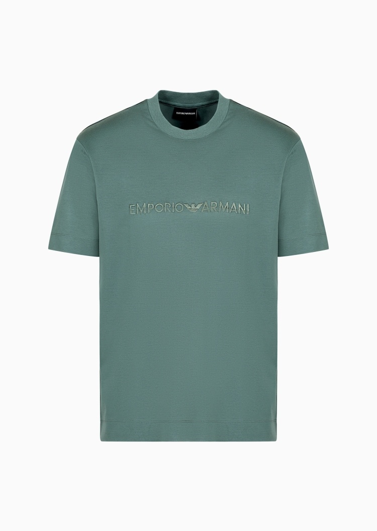 Emporio Armani 男士莱赛尔宽松短袖圆领刺绣T恤