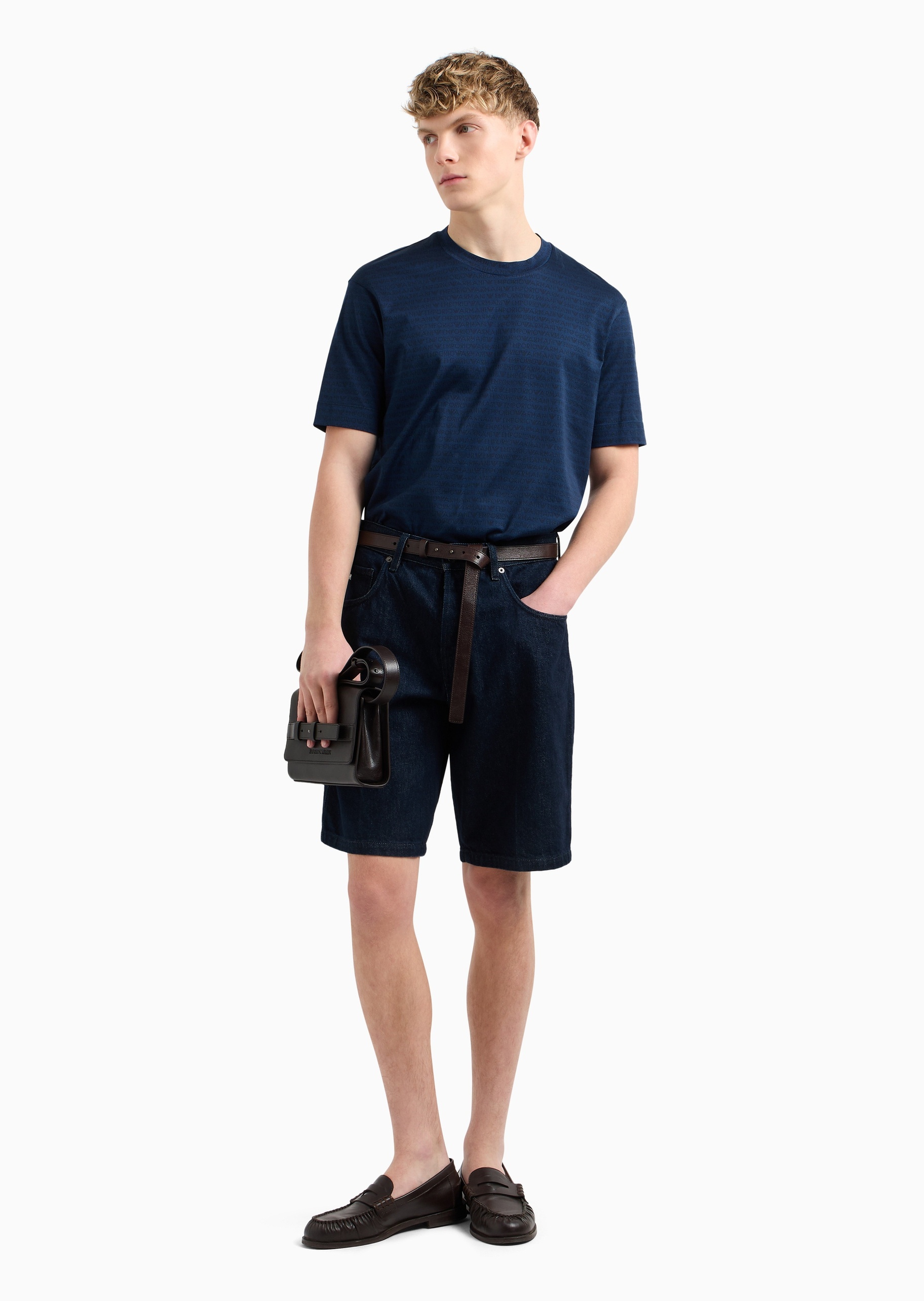 Emporio Armani 男士全棉宽松短袖圆领字母提花T恤