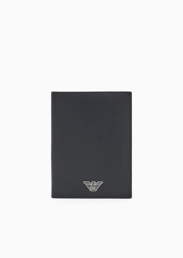 Emporio Armani 男士对折竖款十字纹纯色手拿卡包