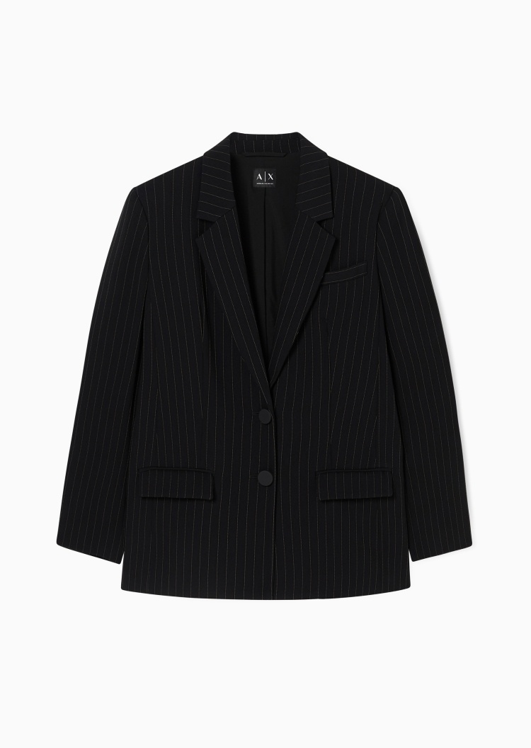 ARMANI EXCHANGE 女士长袖平驳领条纹单排扣商务休闲西装外套