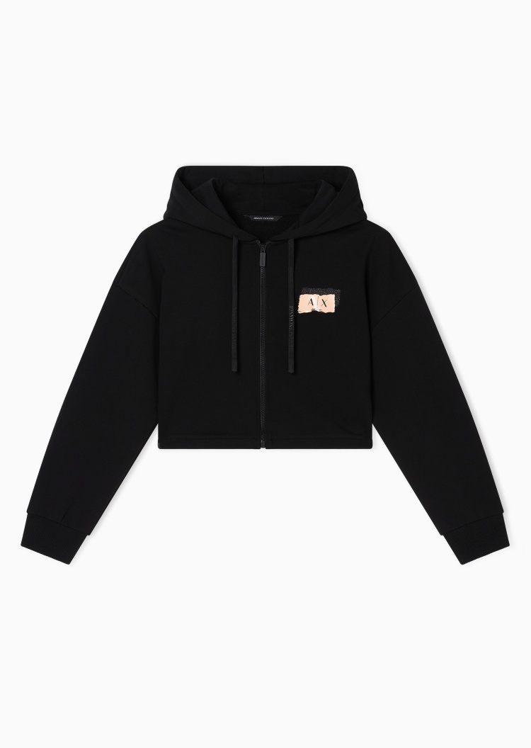 ARMANI EXCHANGE 女士合身短款连帽毛圈拉链撞色卫衣外套