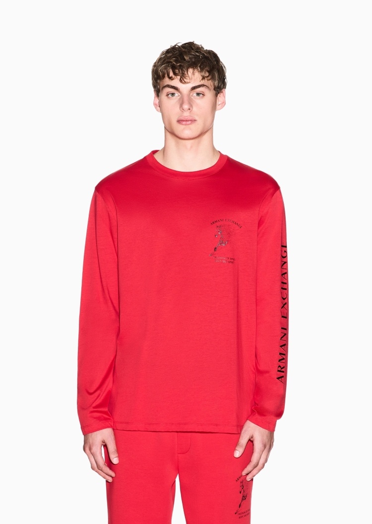 ARMANI EXCHANGE 马年限定男士纯棉合身长袖圆领印花T恤