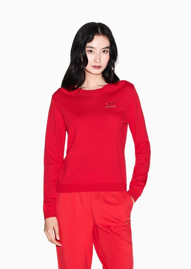 ARMANI EXCHANGE 马年限定女士长袖圆领刺绣休闲针织衫