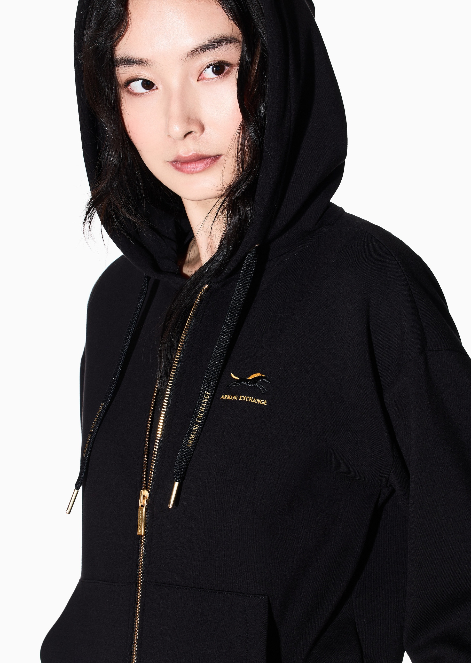 ARMANI EXCHANGE 马年限定女士合身短款连帽刺绣卫衣外套