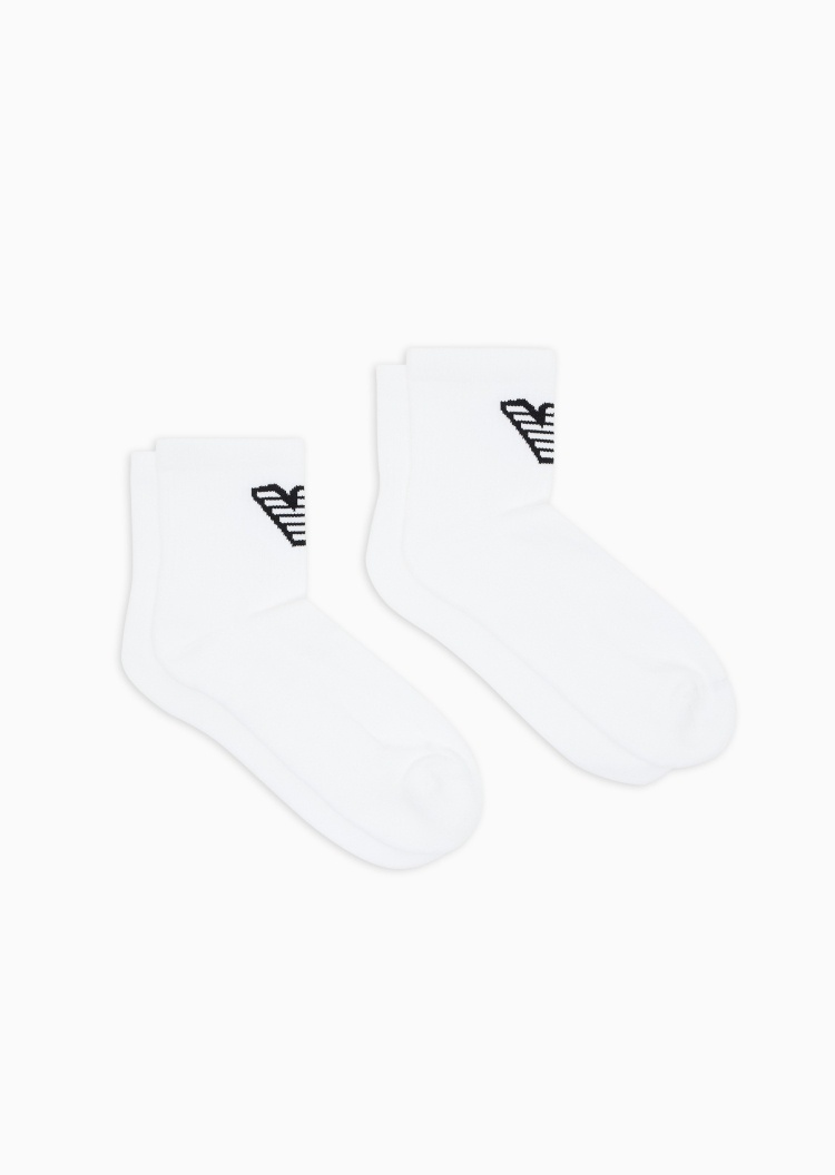 Emporio Armani 男士微弹短筒两双装撞色鹰标提花袜子套装