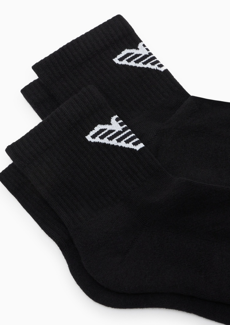 Emporio Armani 男士微弹短筒两双装撞色鹰标提花袜子套装