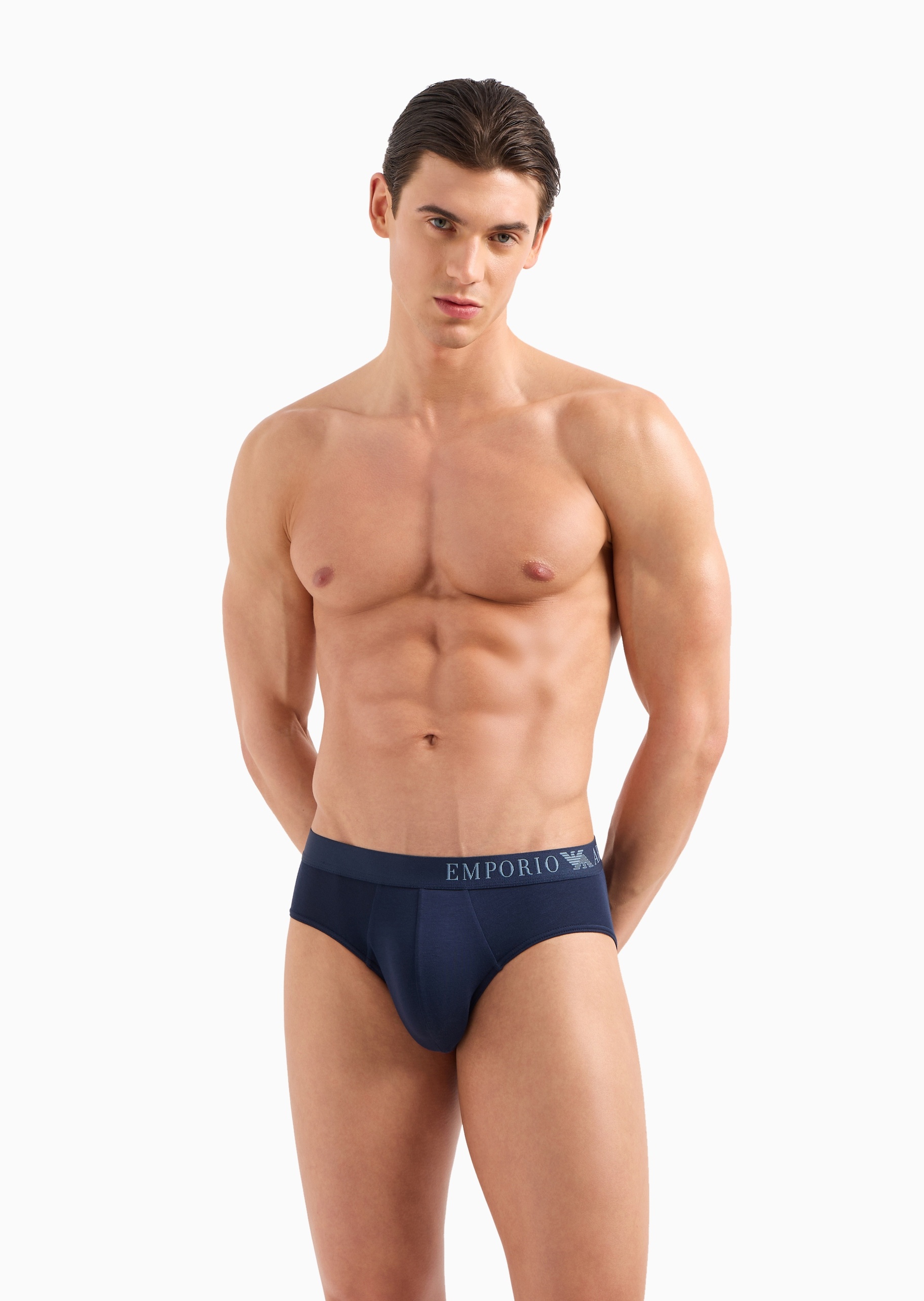 Emporio Armani 男士弹力三角两条装提花腰边内裤套装