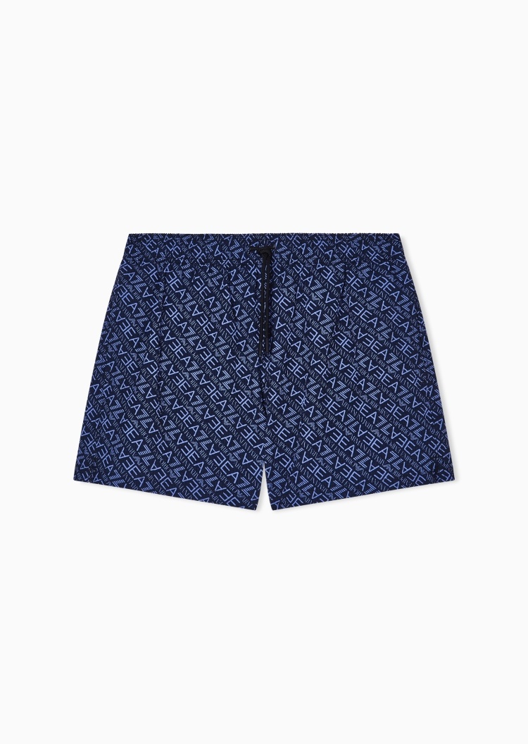 EA7 男士系带短款通体印花游泳沙滩裤