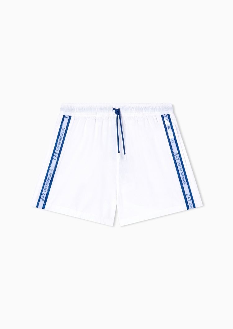 EA7 男士系带腰短款直筒撞色饰带游泳沙滩裤