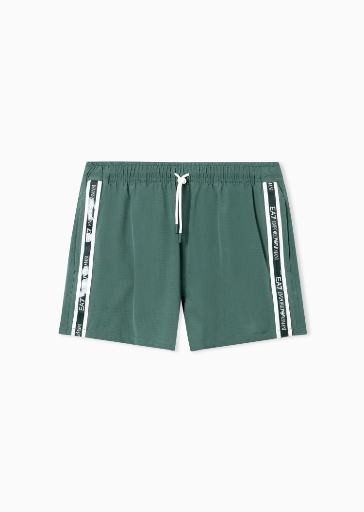 EA7 男士系带腰短款直筒撞色饰带游泳沙滩裤