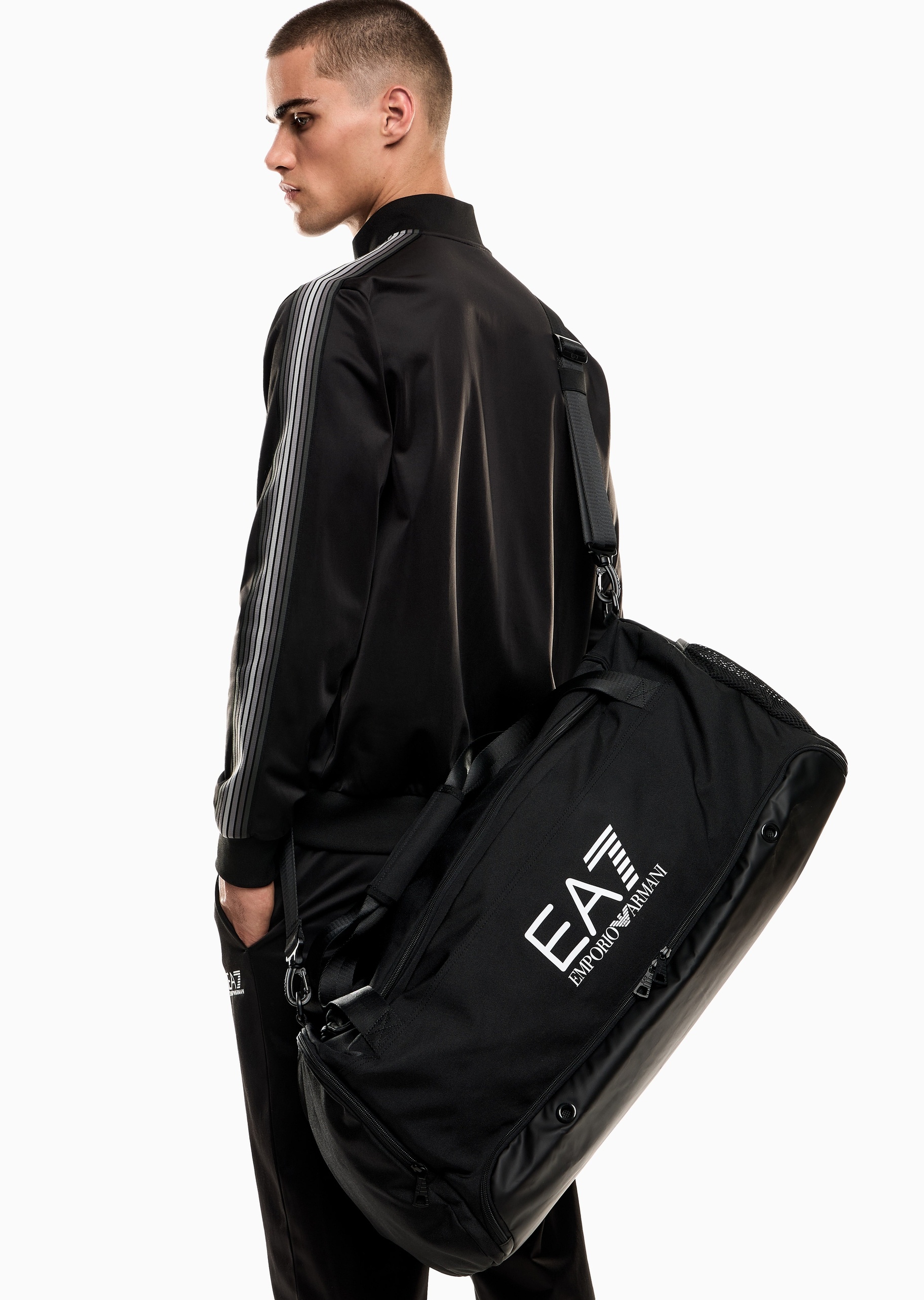 EA7 男女同款大容量拉链可拆肩带手提斜挎健身包