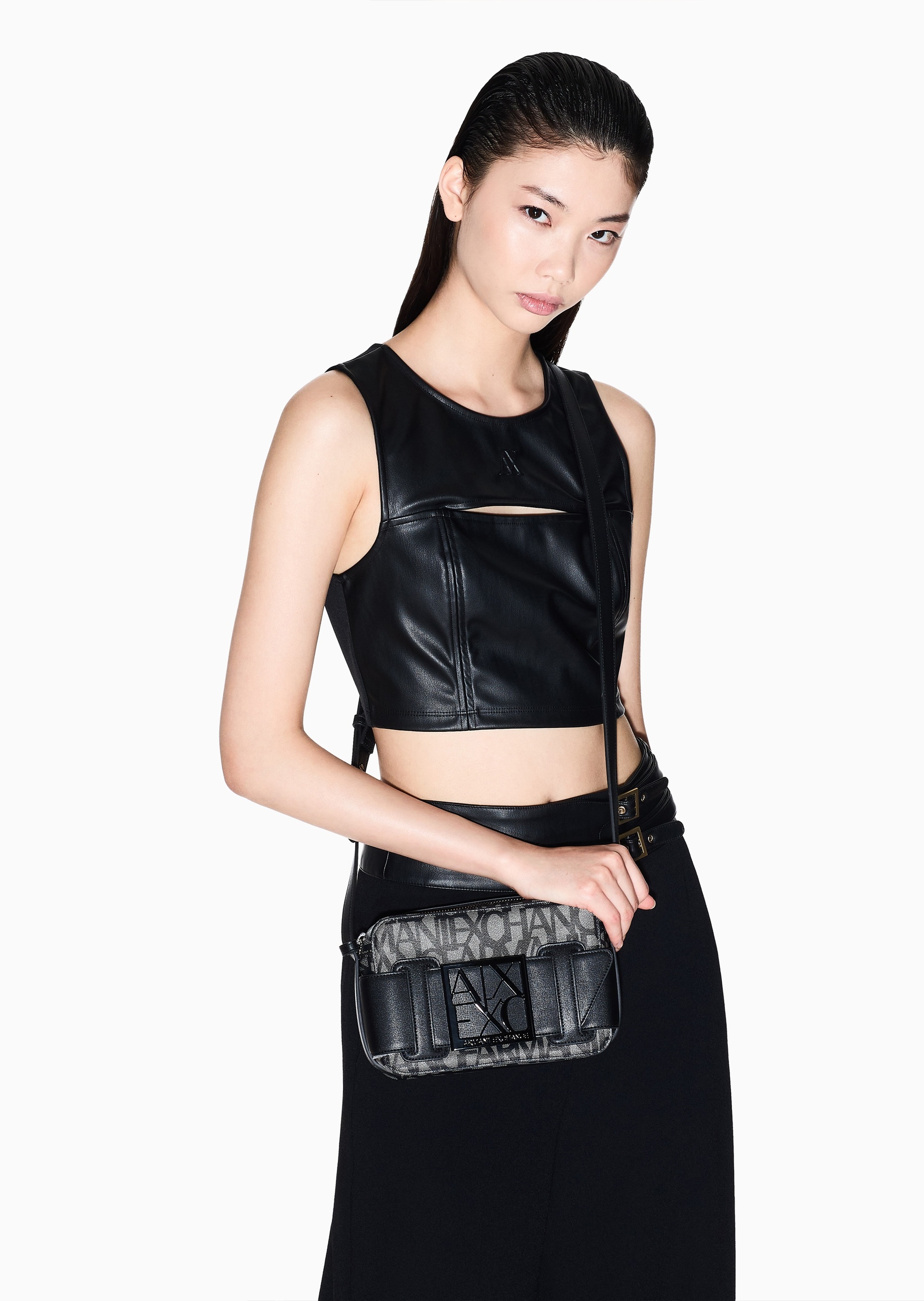 ARMANI EXCHANGE 女士老花休闲通勤拉链单肩斜挎包