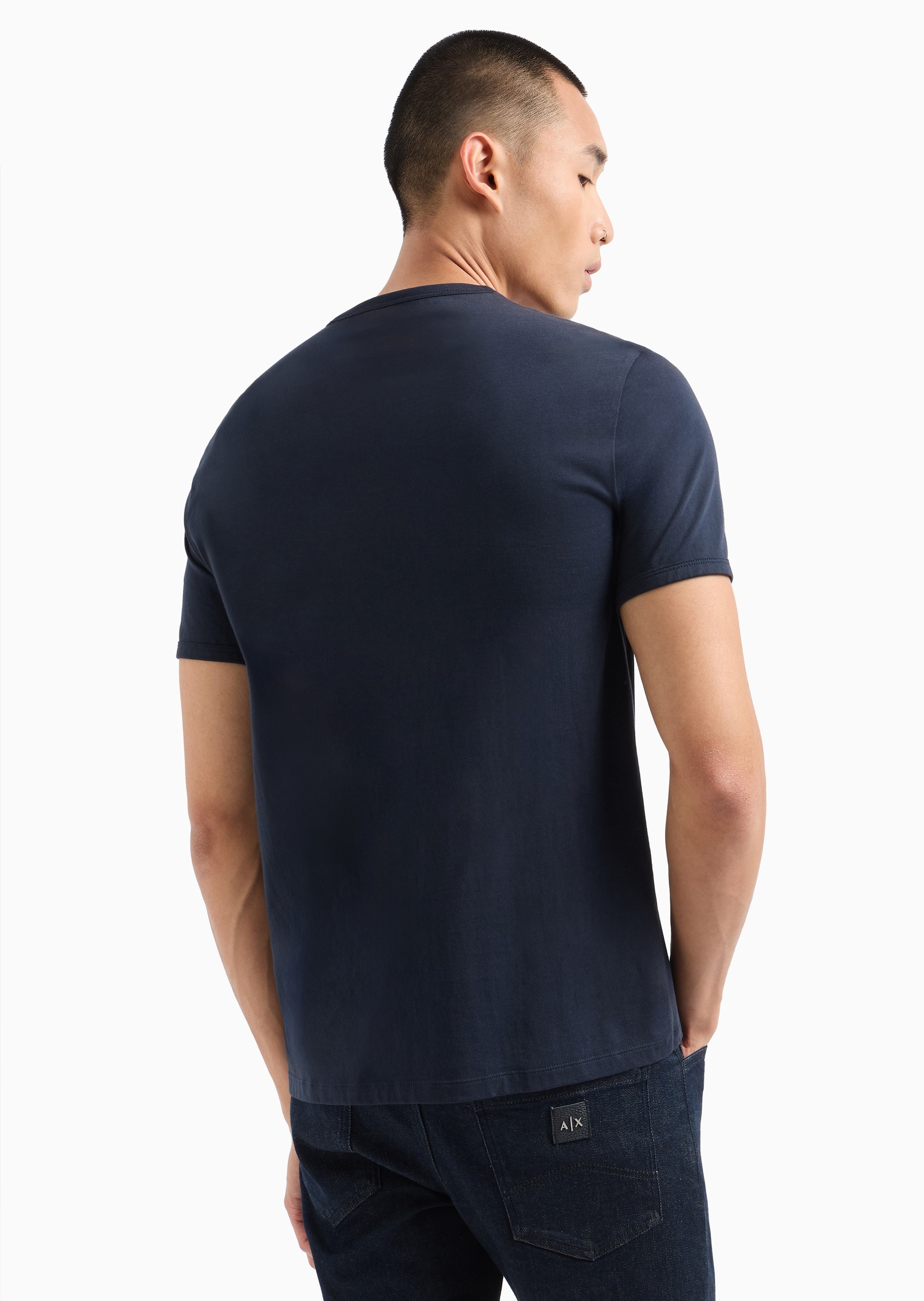 ARMANI EXCHANGE 男士全棉合身短袖圆领网格LOGOT恤