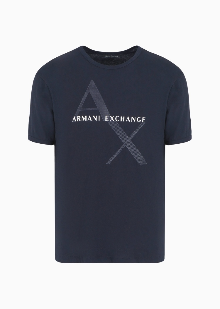 ARMANI EXCHANGE 男士全棉合身短袖圆领网格LOGOT恤