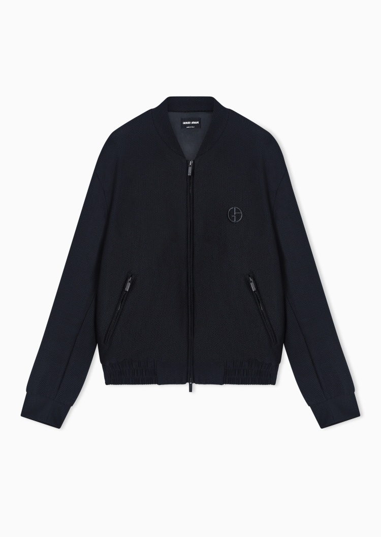 Giorgio Armani 男士弹力长袖棒球领网布拉链刺绣夹克