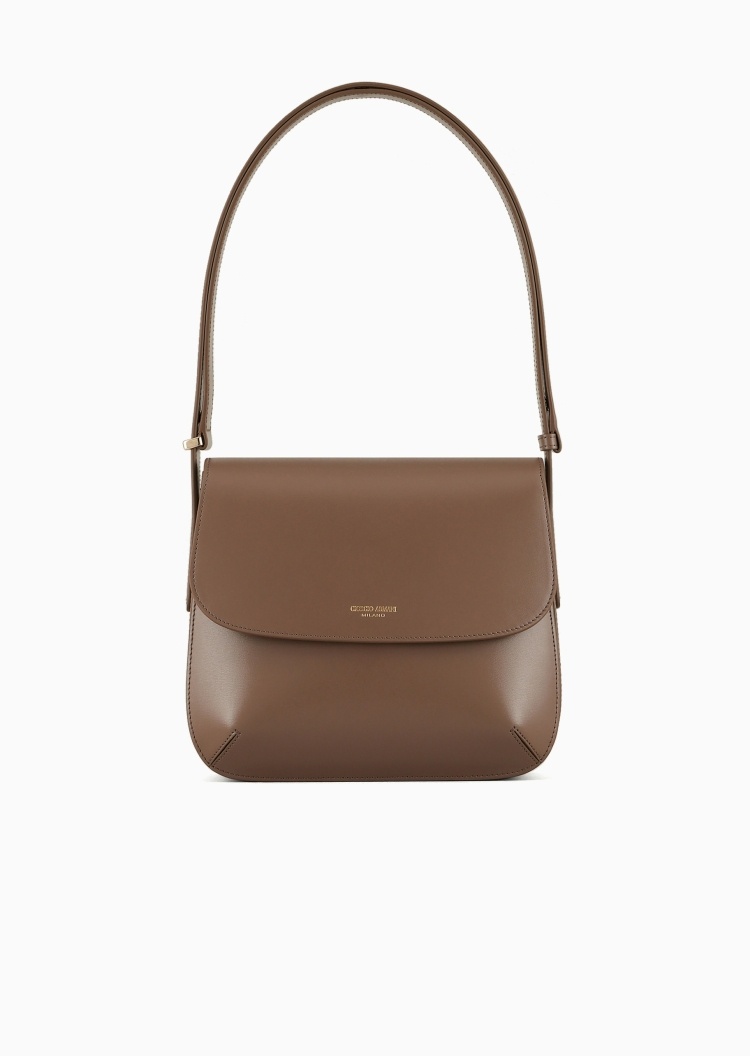 Giorgio Armani 女士牛皮革商务通勤美拉德翻盖单肩斜挎包