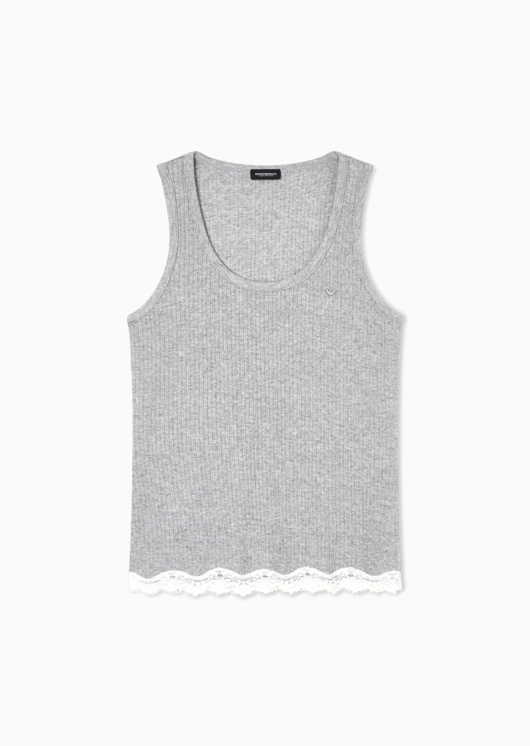 Emporio Armani 女士无袖圆领蕾丝饰边刺绣针织家居背心