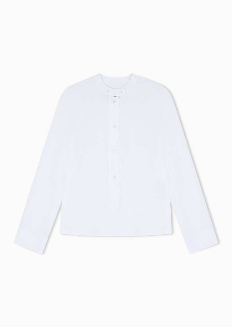 Emporio Armani 女士纯棉长袖小立领纽扣纯色休闲衬衫