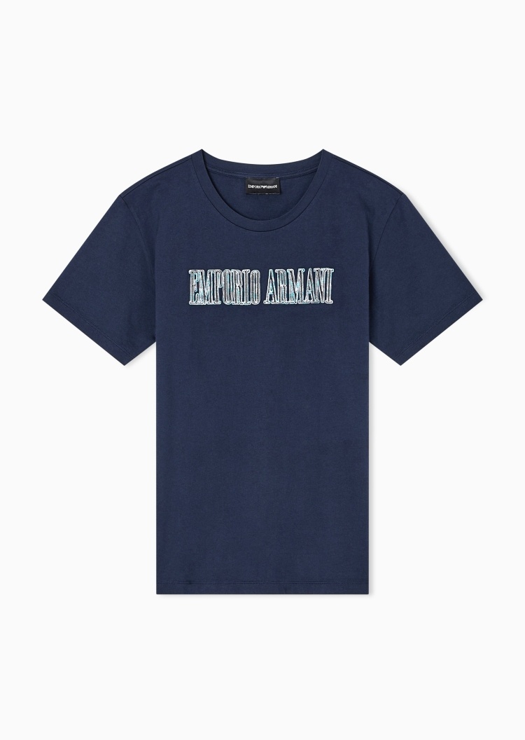 Emporio Armani 女士全棉合身短袖圆领多色刺绣T恤