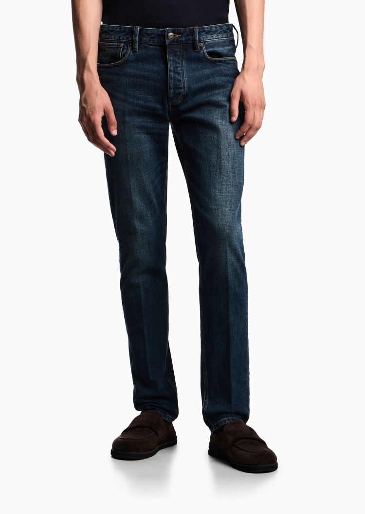 Emporio Armani 男士低腰修身复古做旧纯棉牛仔裤