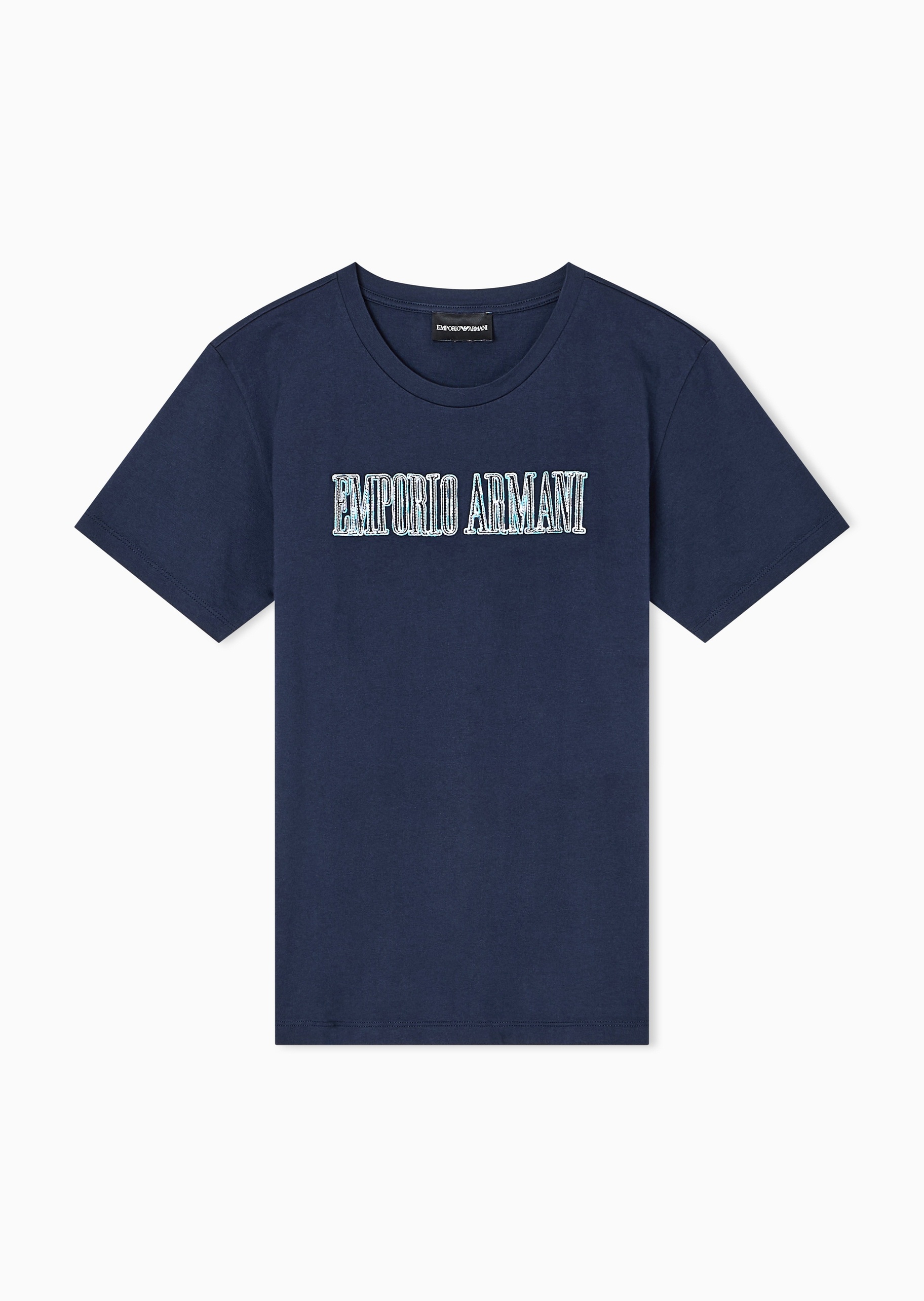Emporio Armani 女士全棉合身短袖圆领多色刺绣T恤