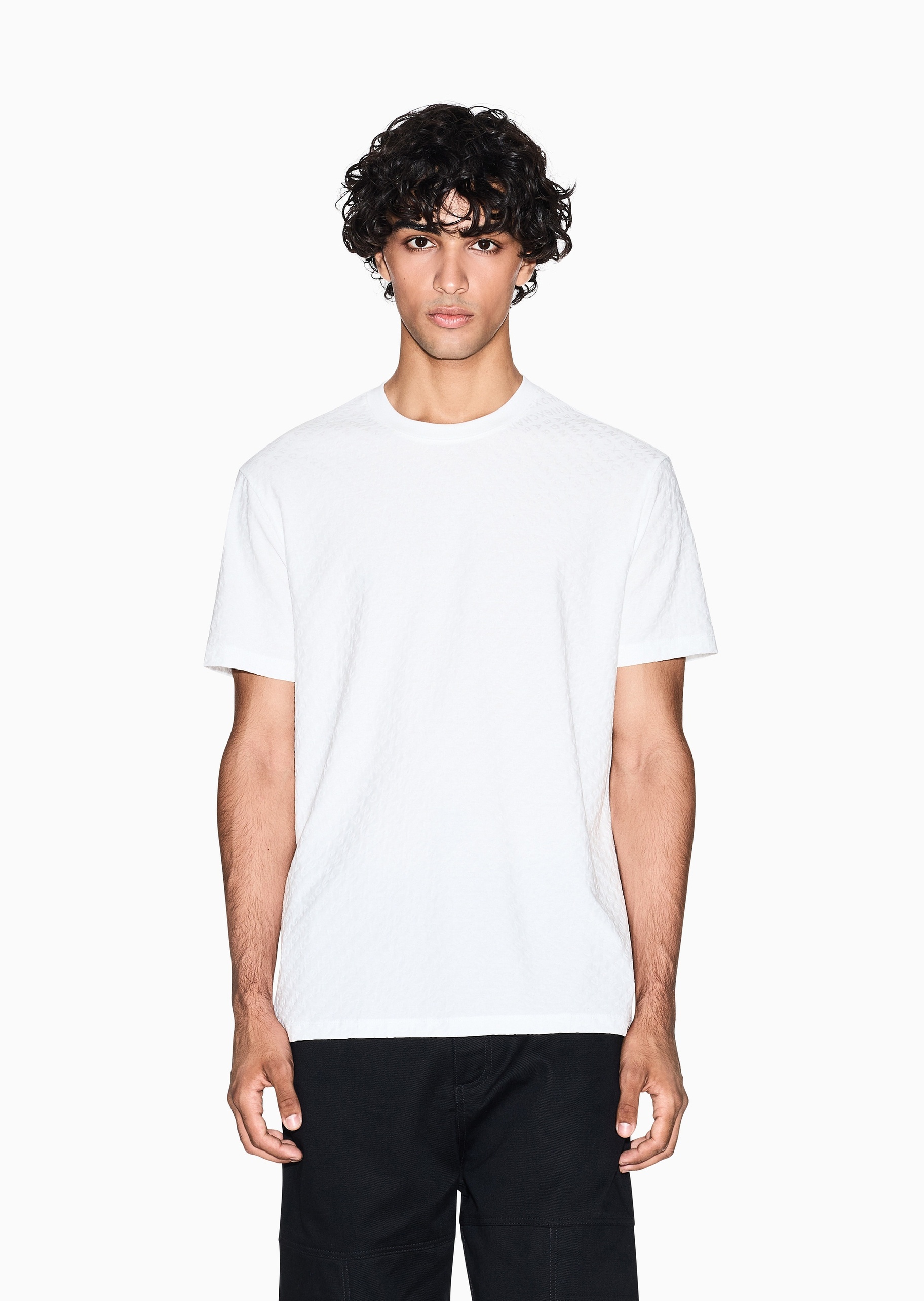 ARMANI EXCHANGE 男士纯棉宽松短袖圆领正肩字母提花T恤