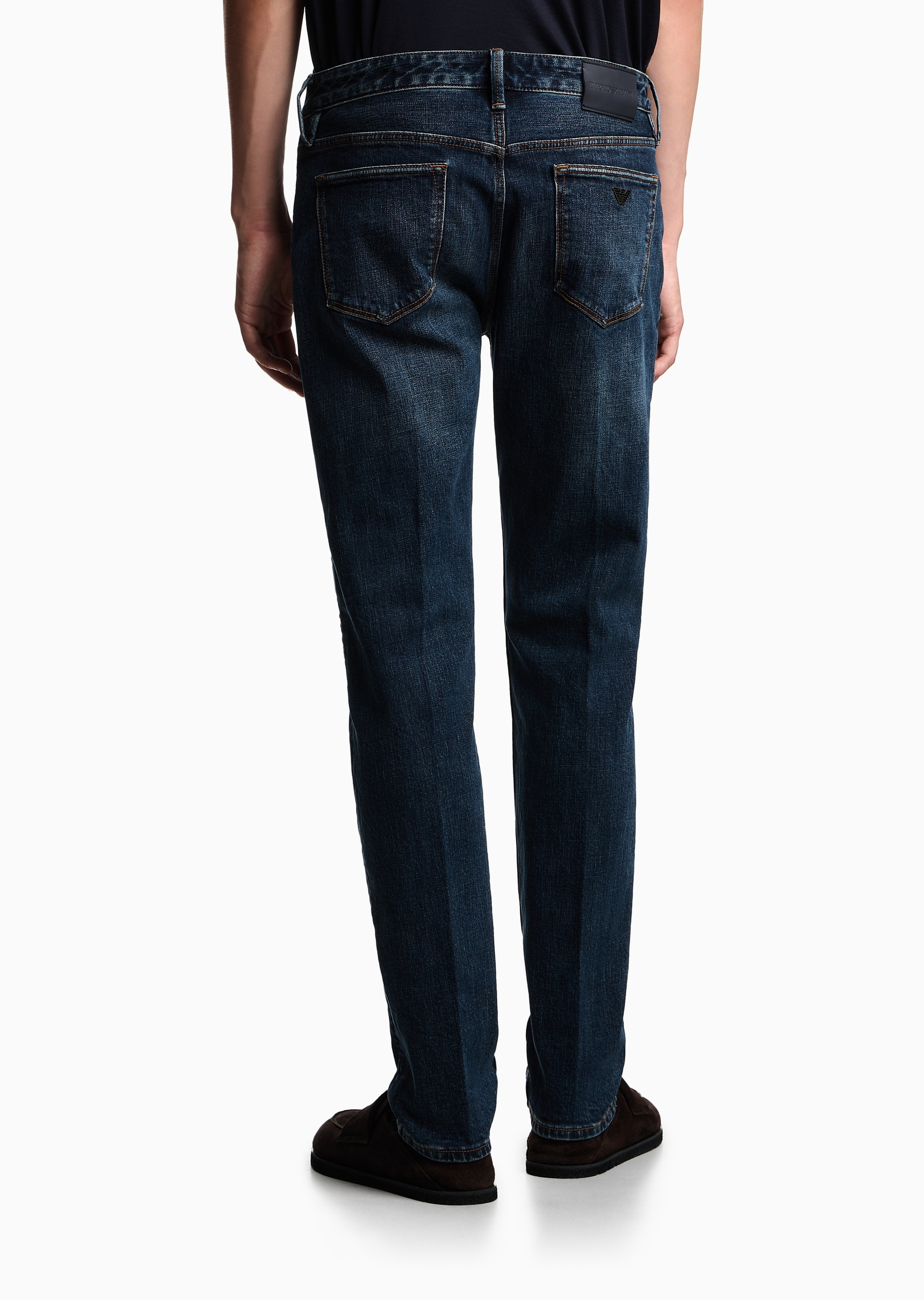 Emporio Armani 男士纯棉微弹修身低腰长款直筒小脚牛仔裤