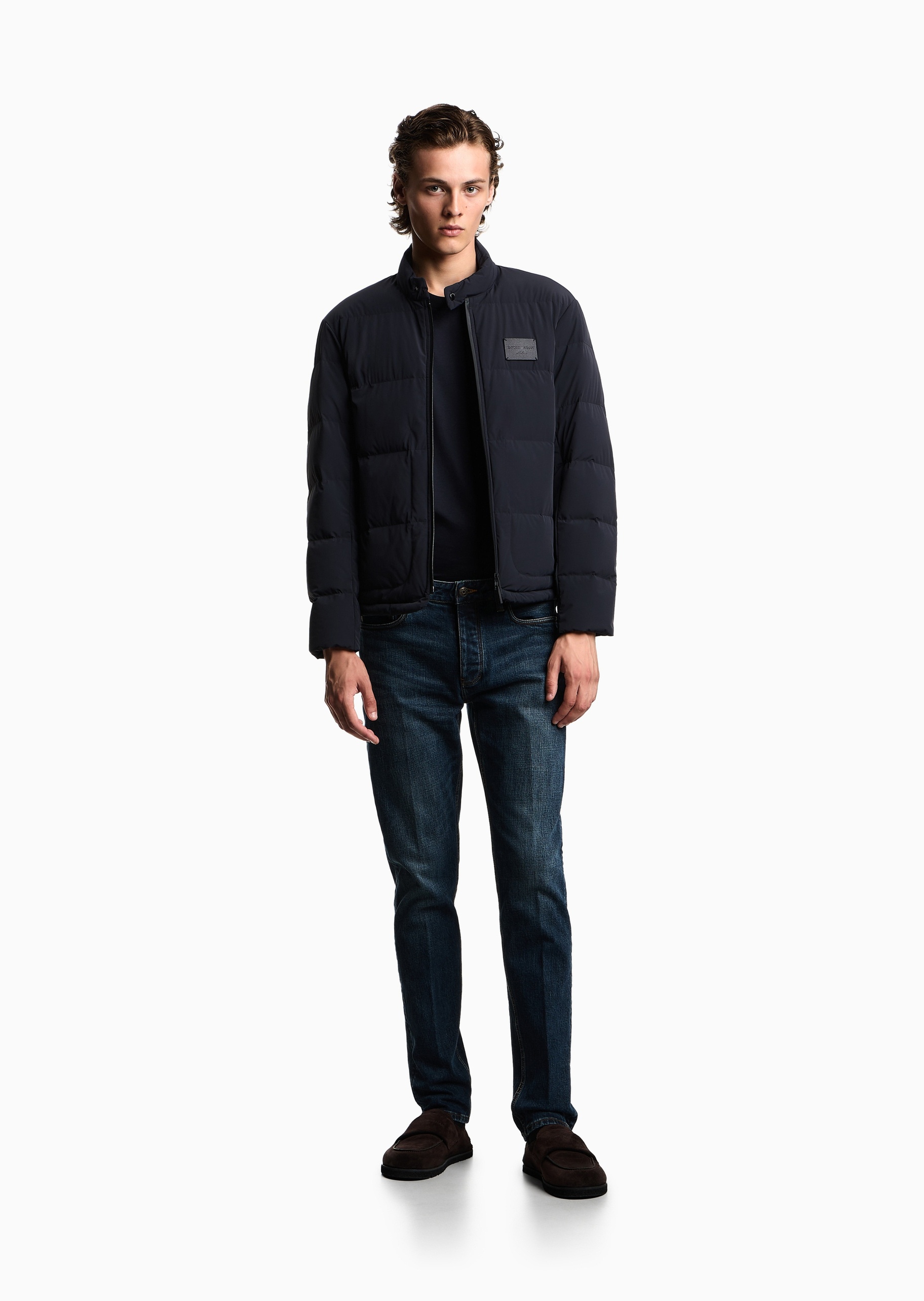 Emporio Armani 男士纯棉微弹修身低腰长款直筒小脚牛仔裤