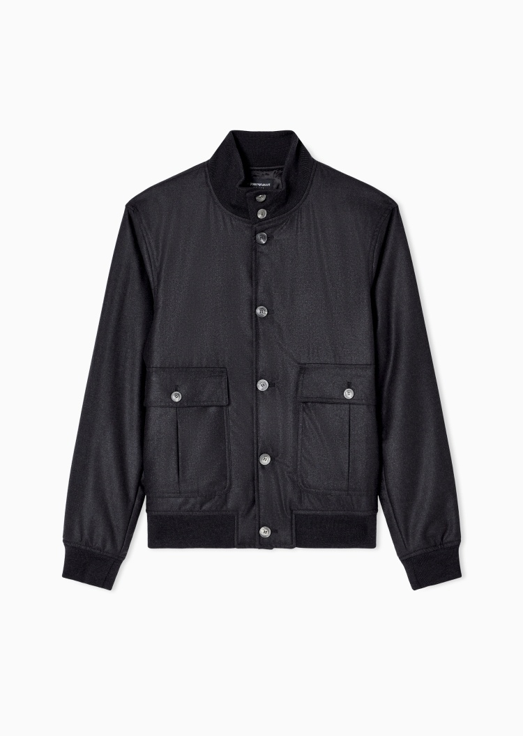 Emporio Armani 男士短款轻薄全绵羊毛长袖立领纽扣门襟棉服