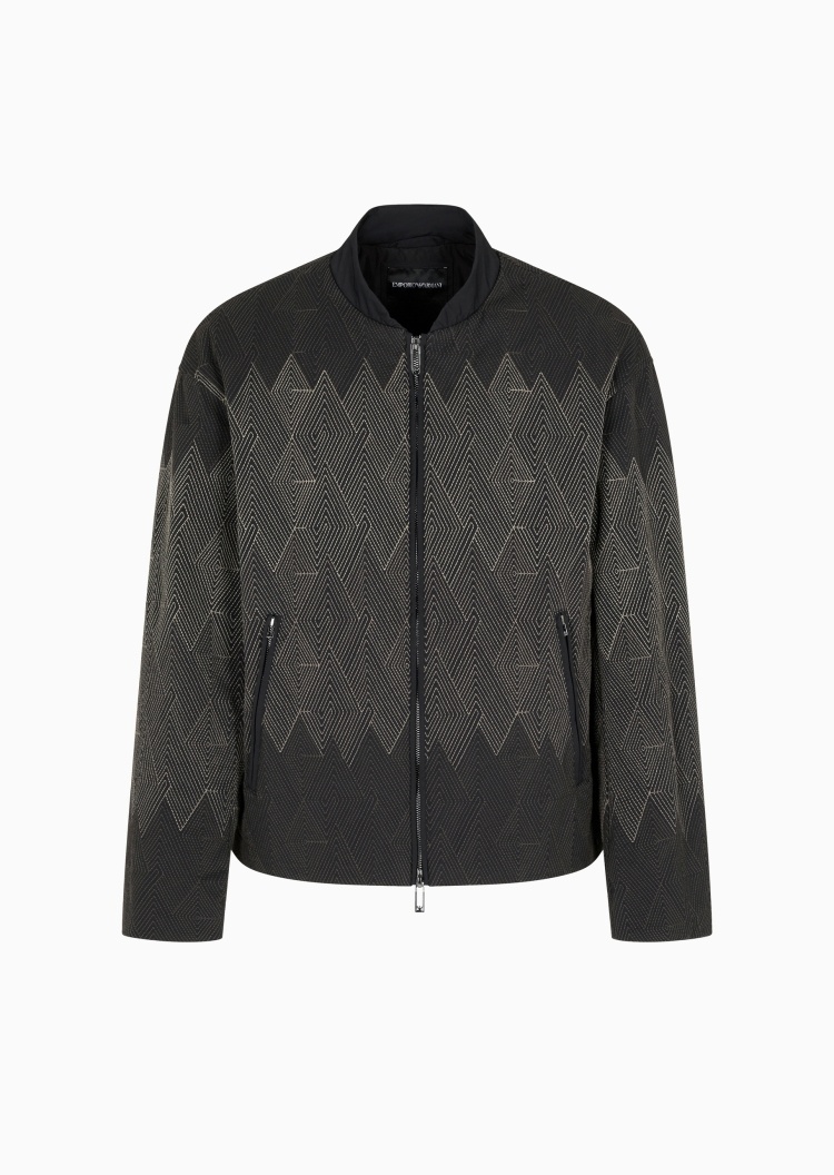 Emporio Armani 男士短款轻薄长袖棒球领通体刺绣棉服