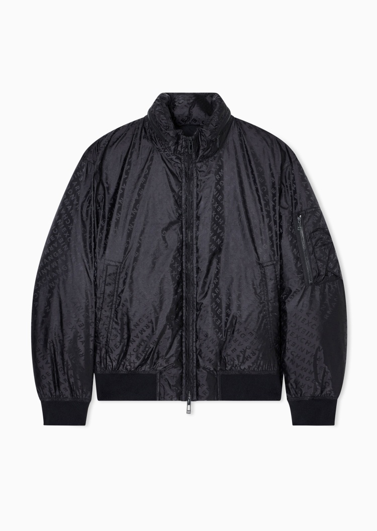 ARMANI EXCHANGE 男士长袖立领满印字母拉链门襟棉服