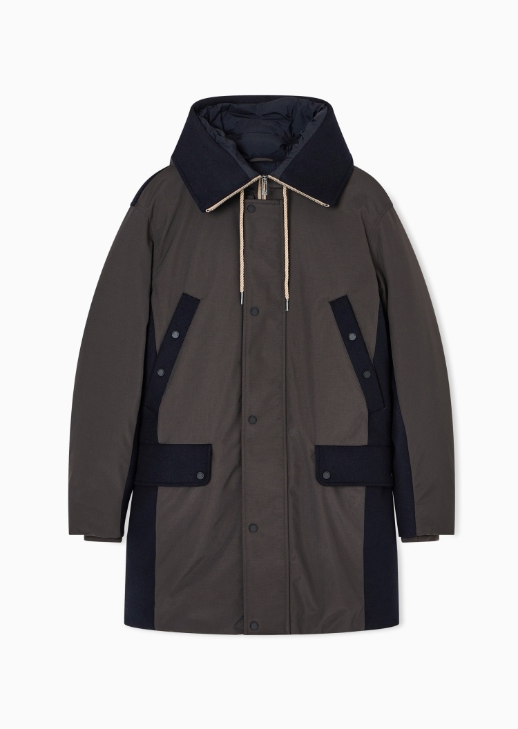 ARMANI EXCHANGE 男士长袖连帽撞色拼接拉链按扣棉服