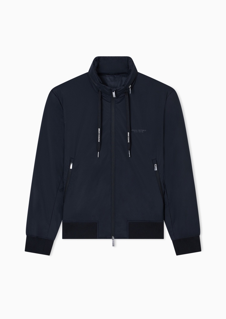 ARMANI EXCHANGE 男士长袖立领徽标印花拉链门襟棉服