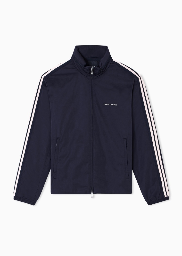 ARMANI EXCHANGE 男士长袖隐藏可收纳连帽拉链撞色织带棉服