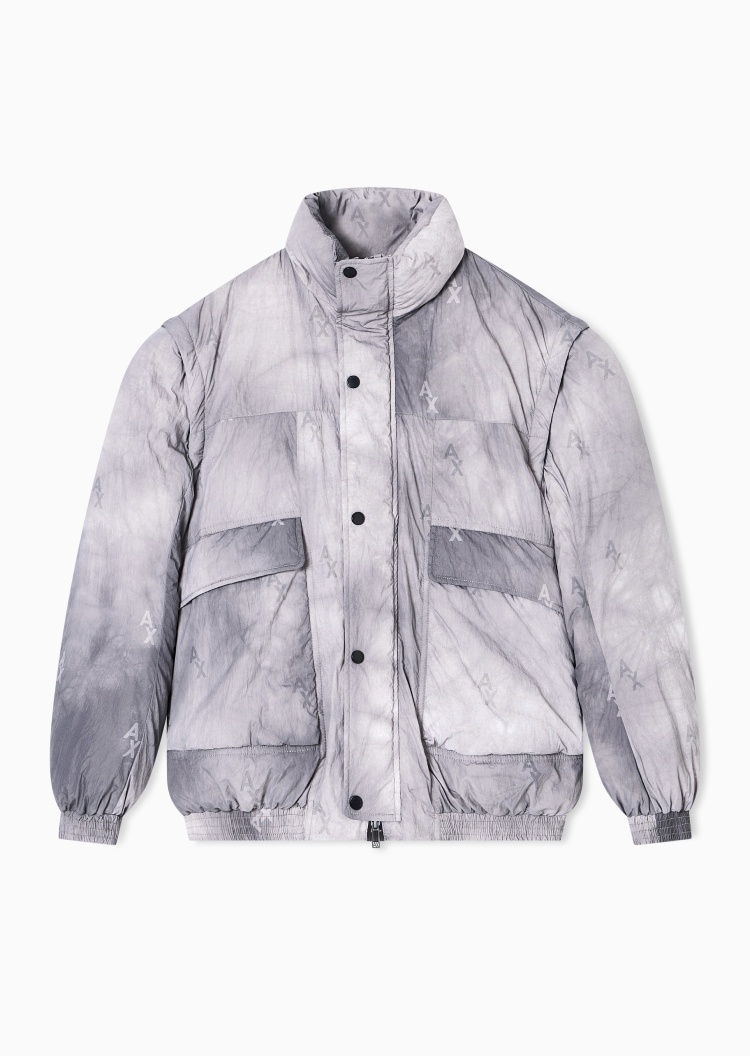 ARMANI EXCHANGE 男士可拆衣袖立领通体字母印花棉服