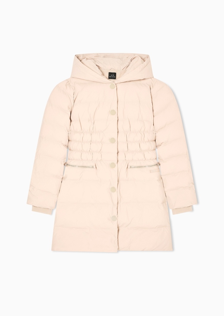 ARMANI EXCHANGE 女士长袖连帽收腰按扣门襟纯色棉服