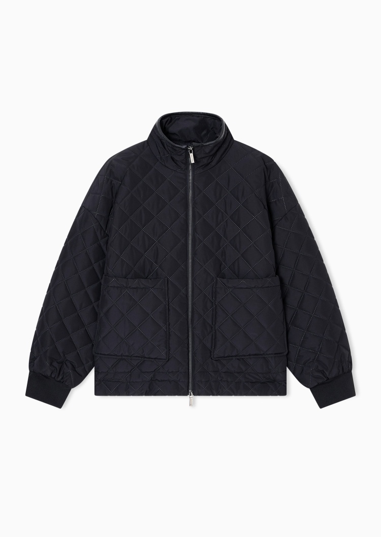 ARMANI EXCHANGE 女士长袖立领落肩拉链门襟菱格绗缝棉服