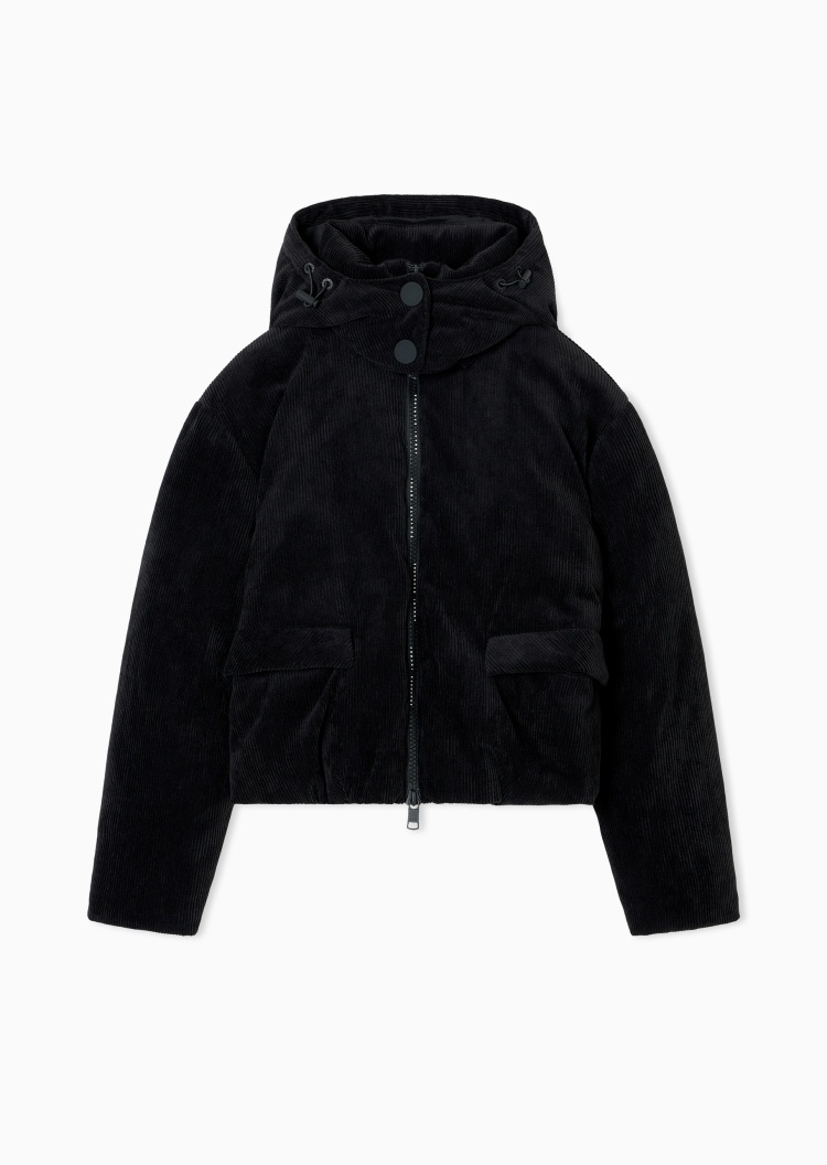 ARMANI EXCHANGE 女士短款连帽灯芯绒双向拉链棉服