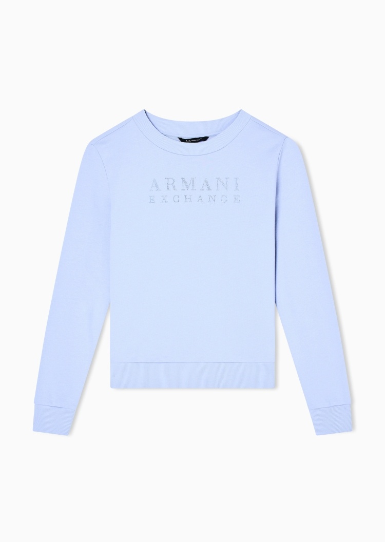 ARMANI EXCHANGE 女士纯棉套头合身水钻运动风圆领卫衣