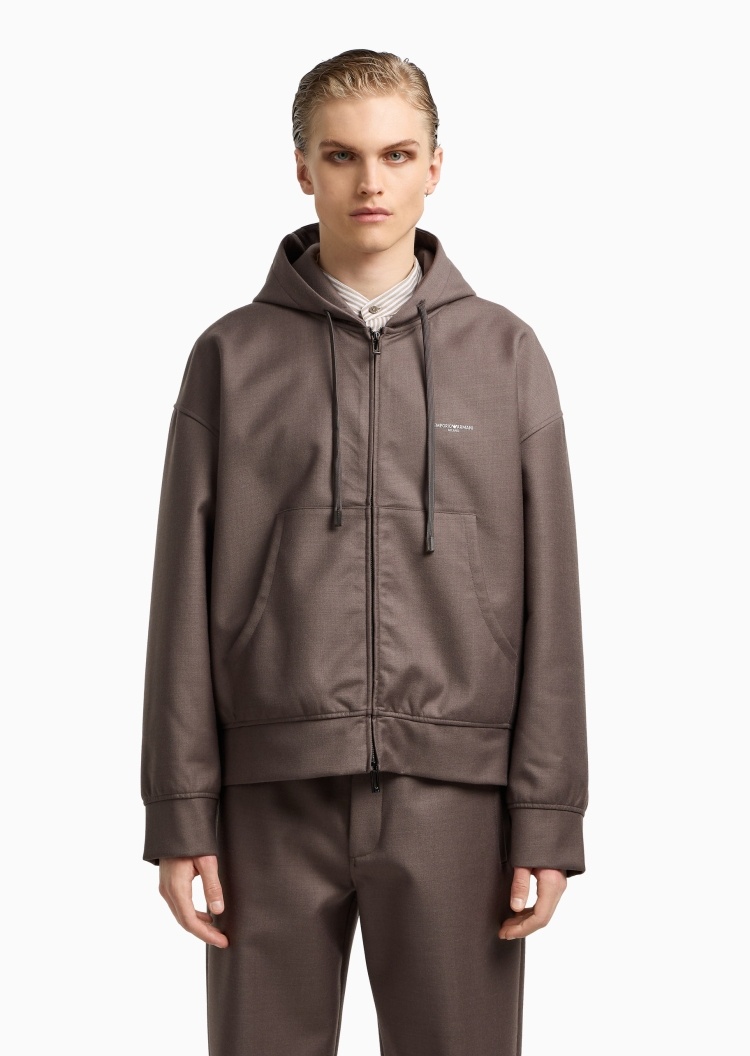 Emporio Armani 男士羊毛重磅加厚拉链开衫休闲卫衣夹克外套