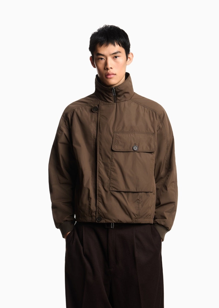 Emporio Armani 男士短款长袖立领机能户外工装拉链棉服