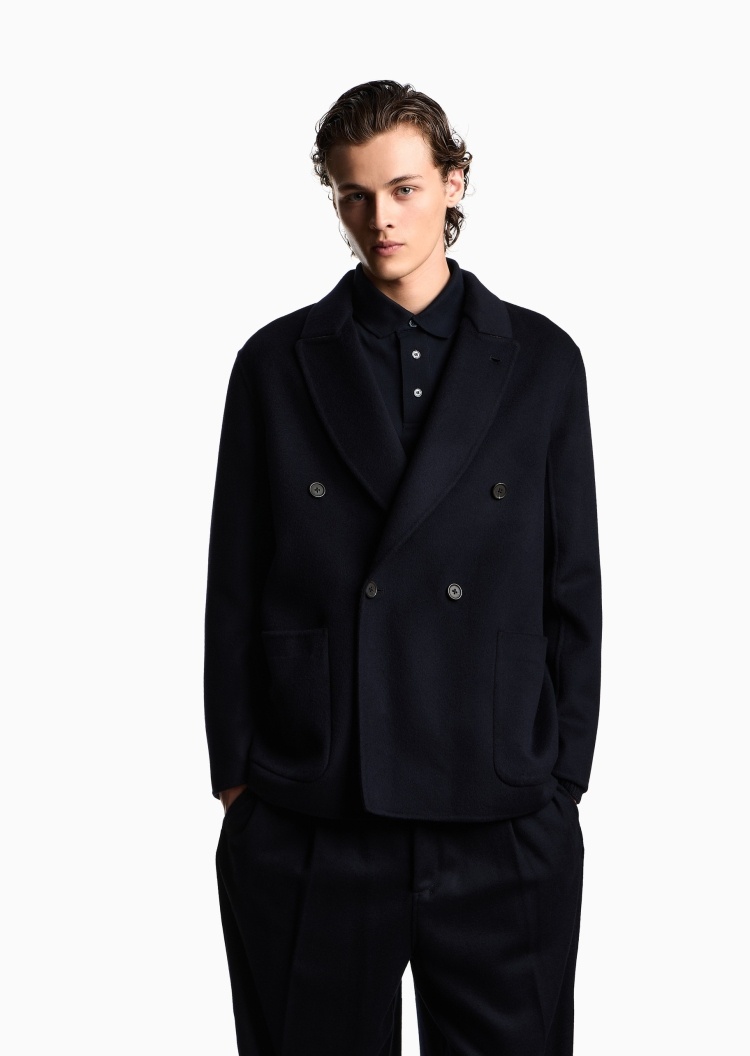 Emporio Armani 男士绵羊毛翻领休闲西服西装外套