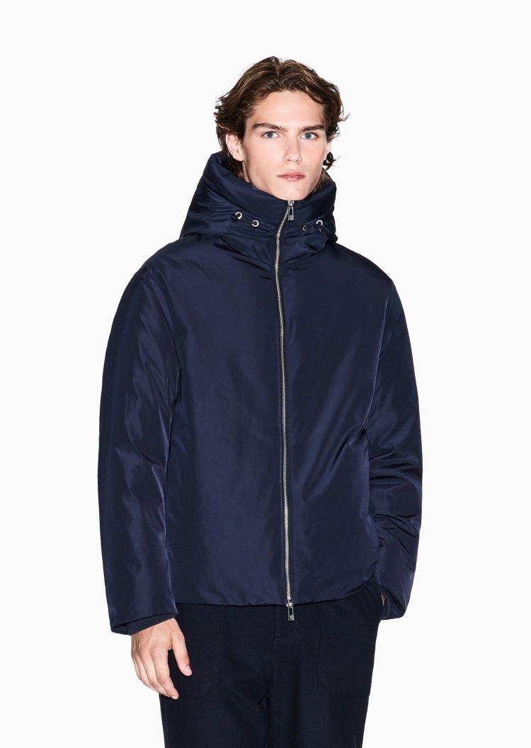 ARMANI EXCHANGE 男士长袖连帽双向拉链纯色时尚棉服