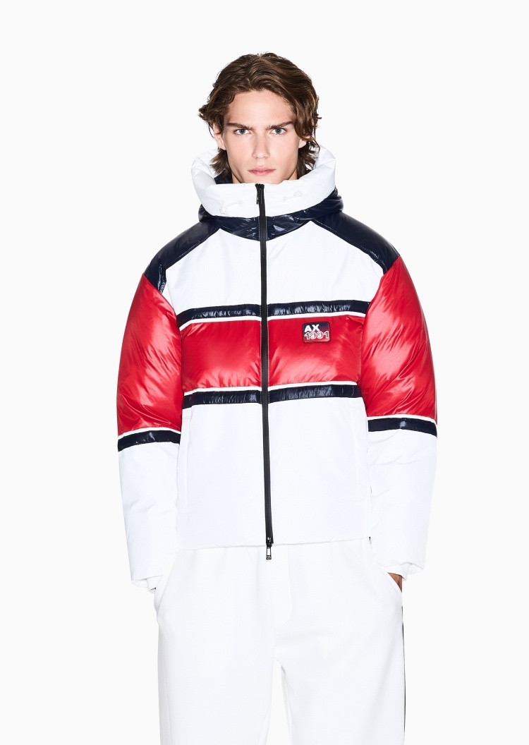 ARMANI EXCHANGE 男士长袖连帽撞色拉链门襟贴片棉服