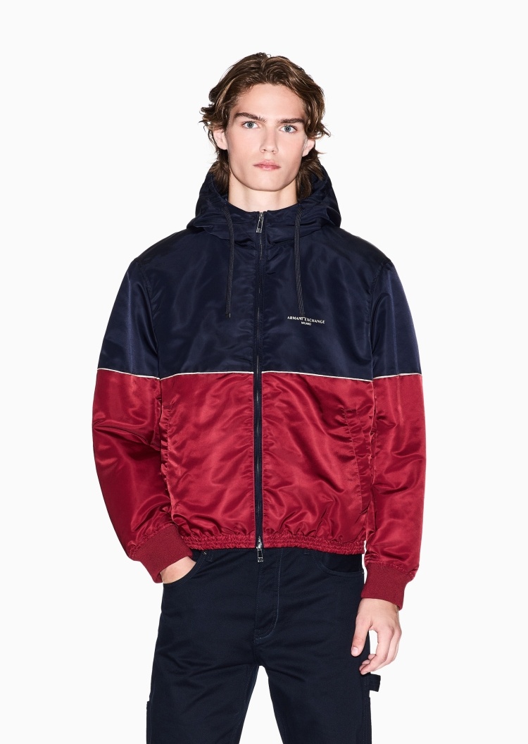 ARMANI EXCHANGE 男士长袖连帽拉链门襟撞色潮流棉服