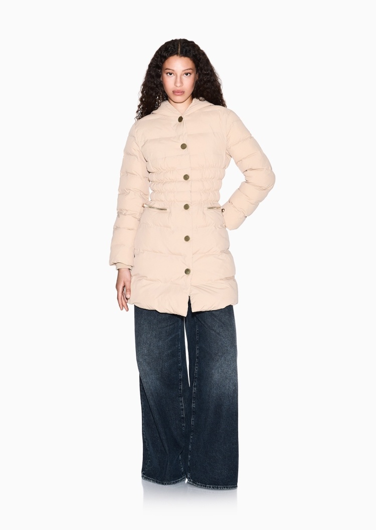 ARMANI EXCHANGE 女士长袖连帽收腰按扣门襟纯色棉服