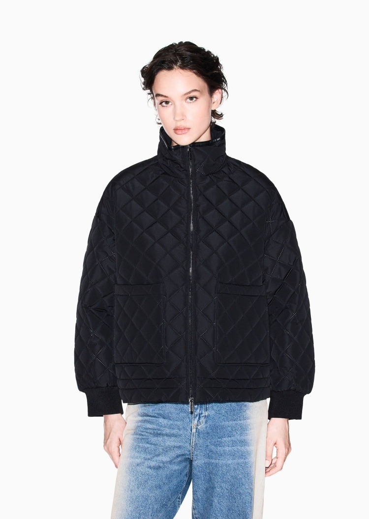 ARMANI EXCHANGE 女士长袖立领落肩拉链门襟菱格绗缝棉服